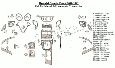Декоративные накладки салона Hyundai Genesis Coн.в.e 2010-2012 полный набор, АКПП ., ручной AC